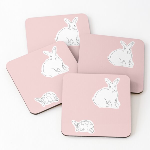 Item preview, Rabbit and Turtle Black and White Line Art Illustration-Pink Background  designed and sold by DotLinePlane.