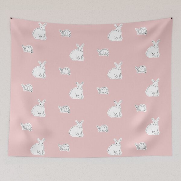 Item preview, Rabbit and Turtle Black and White Line Art Illustration-Pink Background  designed and sold by DotLinePlane.