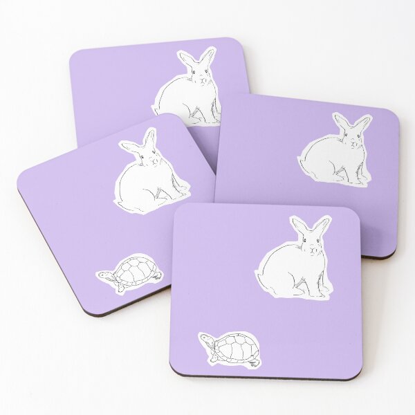 Item preview, Rabbit and Turtle Black and White Line Art Illustration-Violet Background  designed and sold by DotLinePlane.