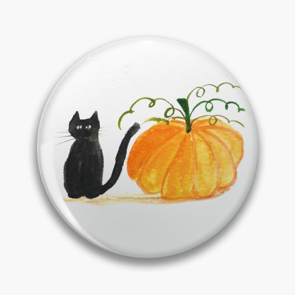 Item preview, Halloween Pumpkin Black Cat Watercolor designed and sold by Artbymonika.