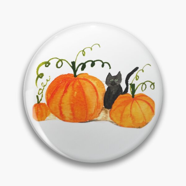 Item preview, Halloween Orange Pumpkin Cute Black Cat Watercolor designed and sold by Artbymonika.