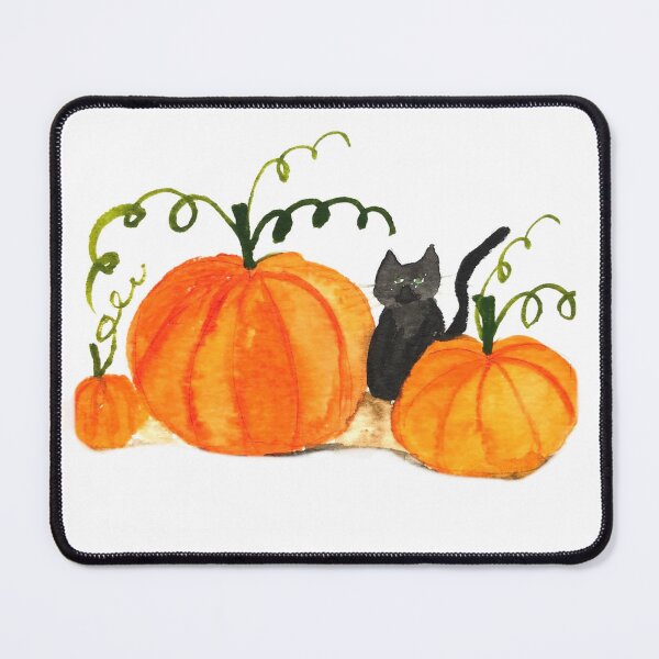Item preview, Halloween Orange Pumpkin Cute Black Cat Watercolor designed and sold by Artbymonika.