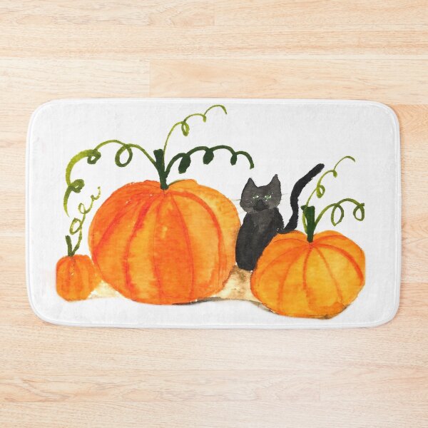 Item preview, Halloween Orange Pumpkin Cute Black Cat Watercolor designed and sold by Monika Howarth.