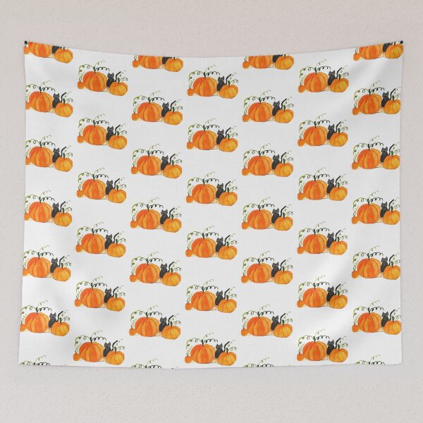 Item preview, Halloween Orange Pumpkin Cute Black Cat Watercolor designed and sold by Monika Howarth.