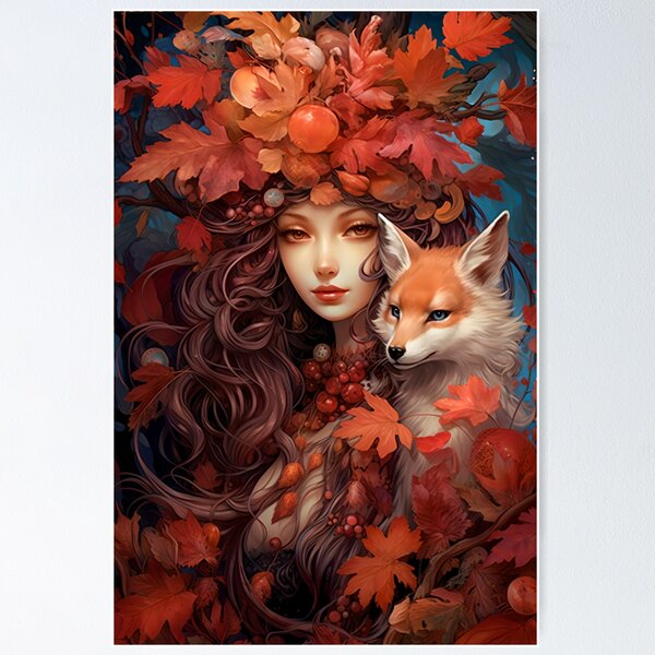 Item preview, Autumn Queen with Her Fox - Fantasy Artwork designed and sold by Alcyonian.