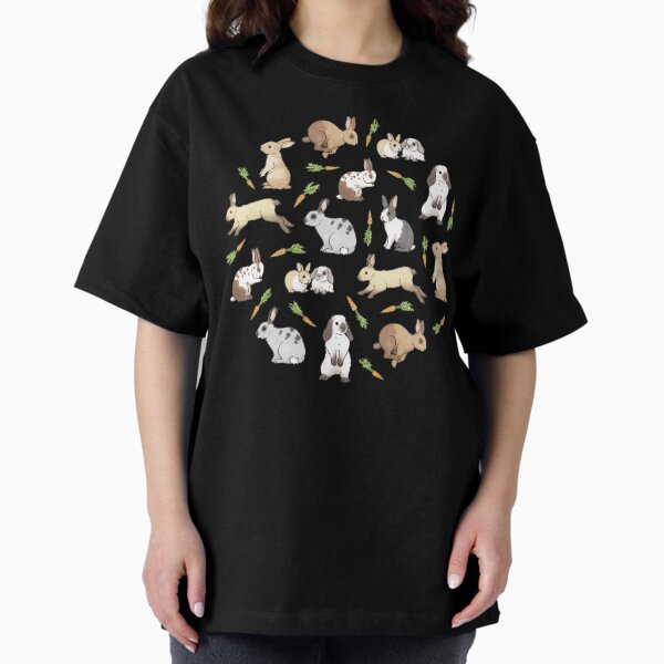 Rabbits - Cute Bunnies and Carrots on cream background Oversized T-Shirt