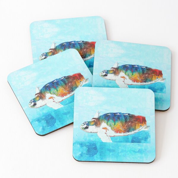 Item preview, Colorful Sea Turtle Animal Art On Blue designed and sold by Sharon Cummings Art.