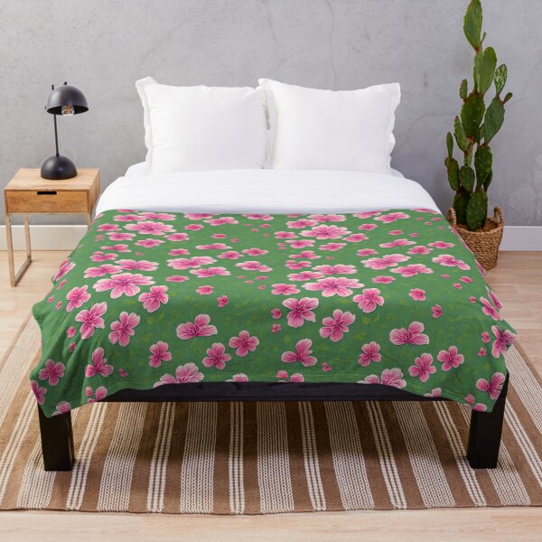 Item preview, Pink Flowers on Green Background designed and sold by Islandadora.