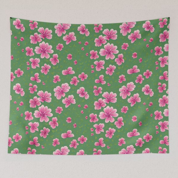 Item preview, Pink Flowers on Green Background designed and sold by Islandadora.