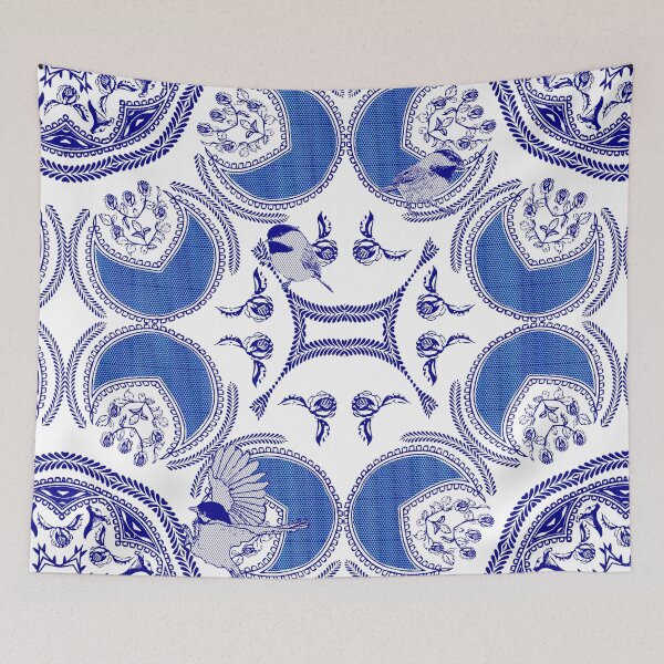 Item preview, Floral Pattern - French Country tile Moon and Chickadees - Bigger Scale designed and sold by Eejee-SK.