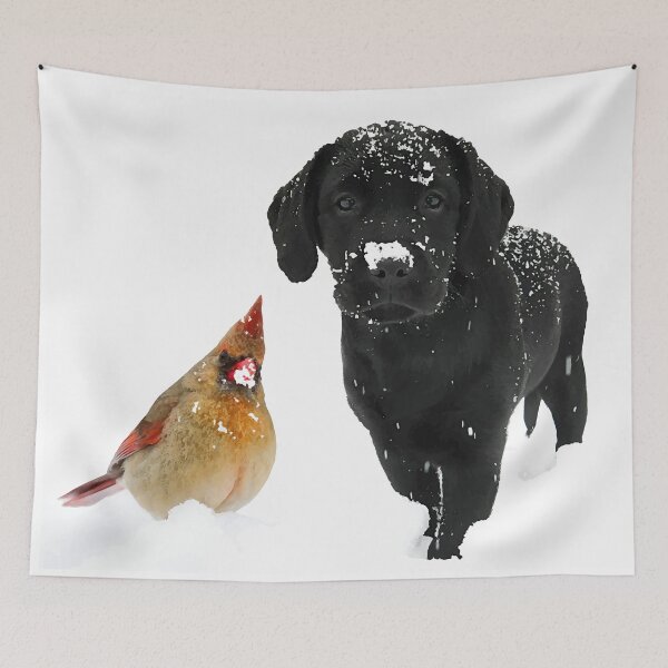 Item preview, Snow Day Companions - Black Labrador & Cardinal designed and sold by BlackDogArtJudy.