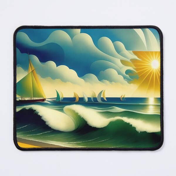 Item preview, Racing yachts, America's Cup races, nautical maritime sailboat art deco cubism landscape painting designed and sold by Jéanpaul Ferro.
