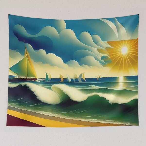 Item preview, Racing yachts, America's Cup races, nautical maritime sailboat art deco cubism landscape painting designed and sold by Jéanpaul  Ferro.