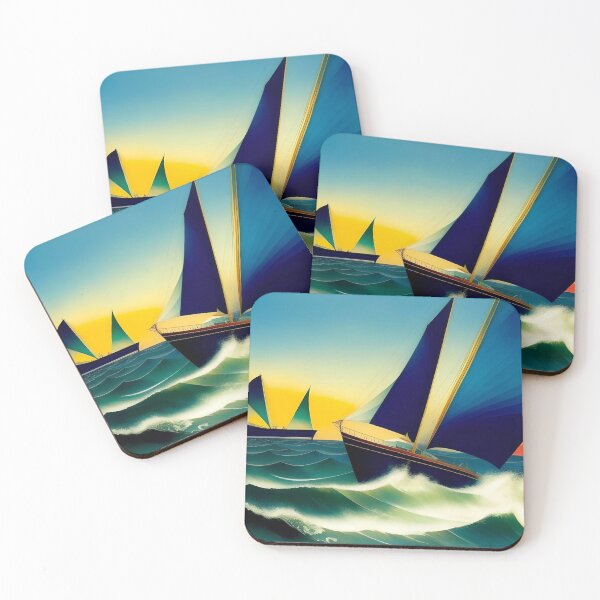 Item preview, Block Island Blue, Racing yachts, America's Cup races, nautical maritime sailboat art deco cubism landscape painting designed and sold by Jéanpaul  Ferro.