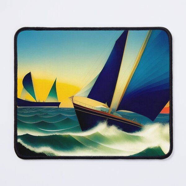 Item preview, Block Island Blue, Racing yachts, America's Cup races, nautical maritime sailboat art deco cubism landscape painting designed and sold by Jéanpaul Ferro.