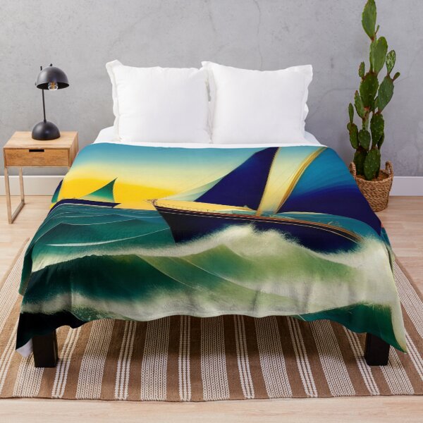 Item preview, Block Island Blue, Racing yachts, America's Cup races, nautical maritime sailboat art deco cubism landscape painting designed and sold by Jéanpaul Ferro.