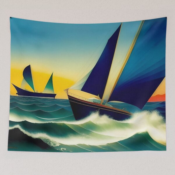 Item preview, Block Island Blue, Racing yachts, America's Cup races, nautical maritime sailboat art deco cubism landscape painting designed and sold by Jéanpaul  Ferro.