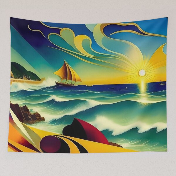 Item preview, Southampton, Racing yachts, nautical maritime sailboat art deco cubism landscape painting designed and sold by Jéanpaul  Ferro.