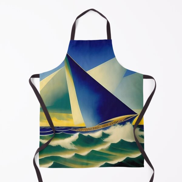 Item preview, The Challenger, Lake Michigan, Racing yachts, America's Cup races, nautical maritime sailboat art deco cubism landscape painting designed and sold by Jéanpaul Ferro.