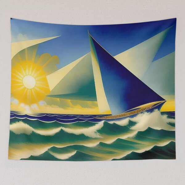 Item preview, The Challenger, Lake Michigan, Racing yachts, America's Cup races, nautical maritime sailboat art deco cubism landscape painting designed and sold by Jéanpaul  Ferro.