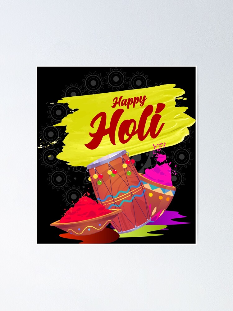 Happy holi with colorful powders and drum