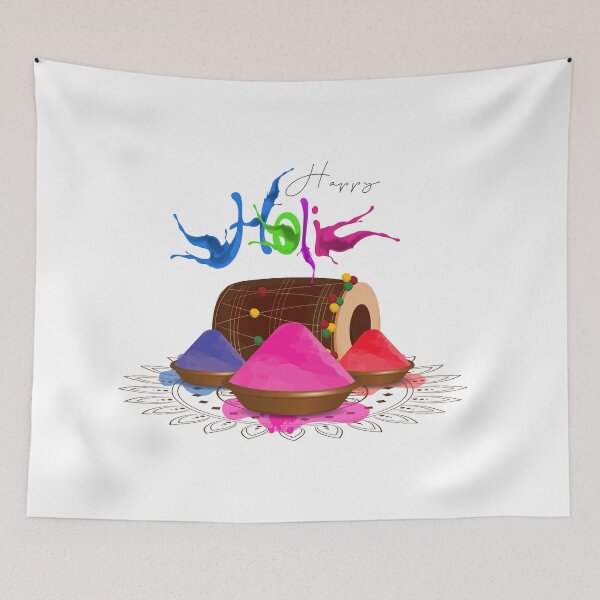 Item preview, Drum and color powder as traditional items for Holi festival designed and sold by TirrellColister.