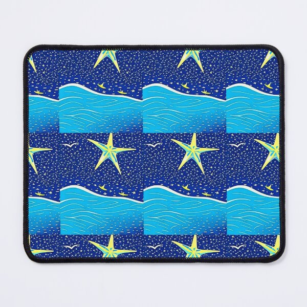 Item preview, Starfish Beach Waves linograph folk art designed and sold by Earth Nature Creations.