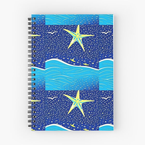 Item preview, Starfish Beach Waves linograph folk art designed and sold by Earth Nature Creations.