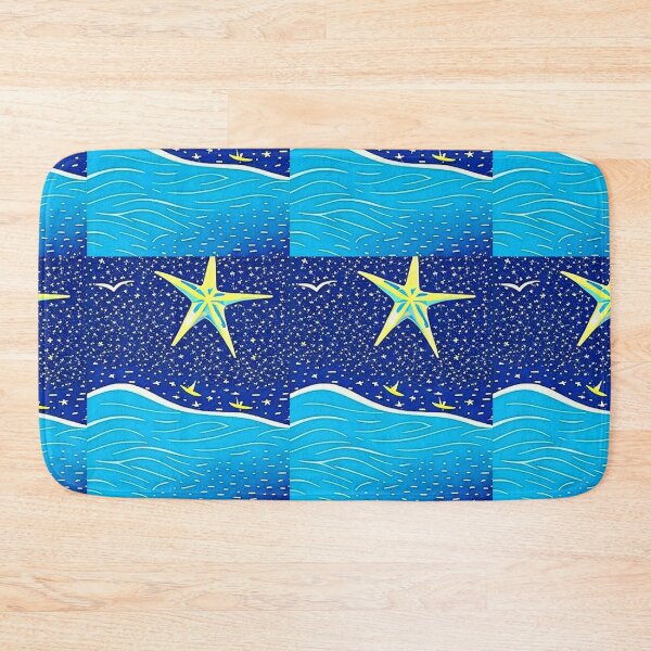 Item preview, Starfish Beach Waves linograph folk art designed and sold by Earth Nature Creations.