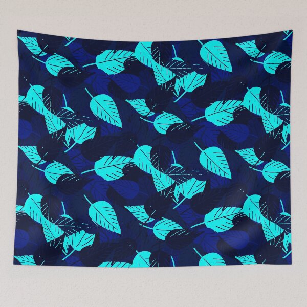 Item preview, Tossed Bright Saturated Midnight Blue and Teal Tropical Leaves designed and sold by Sockstomistic.