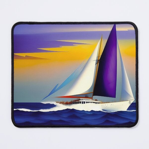 Item preview, Art deco sailing yacht nautical maritime seascape painting with regatta yacht with white and purple sails landscape painting designed and sold by Jéanpaul  Ferro.