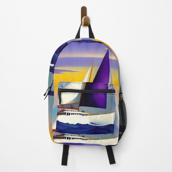 Item preview, Art deco sailing yacht nautical maritime seascape painting with regatta yacht with white and purple sails landscape painting designed and sold by Jéanpaul Ferro.