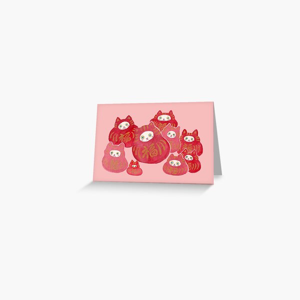 Good Luck Cat Darumas Greeting Card