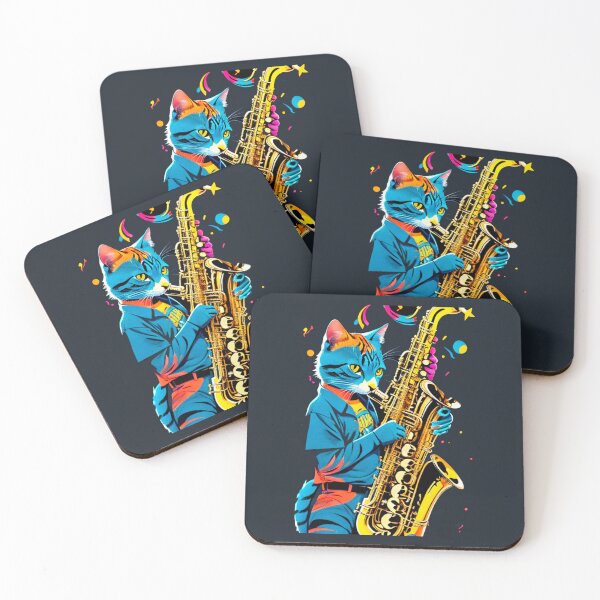 Item preview, Colorful Cat Playing Saxophone designed and sold by khachiche.
