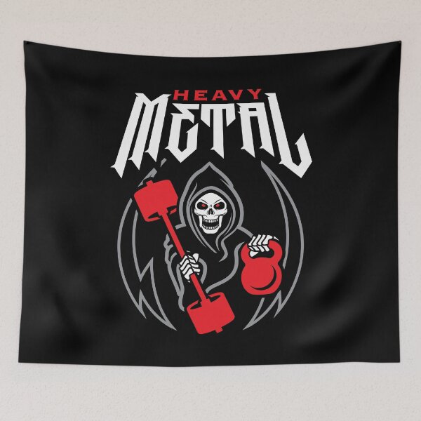 Item preview, Heavy Metal (Gym Reaper Kettlebell & Barbell) Funny Fitness Pun designed and sold by Brogress Project.