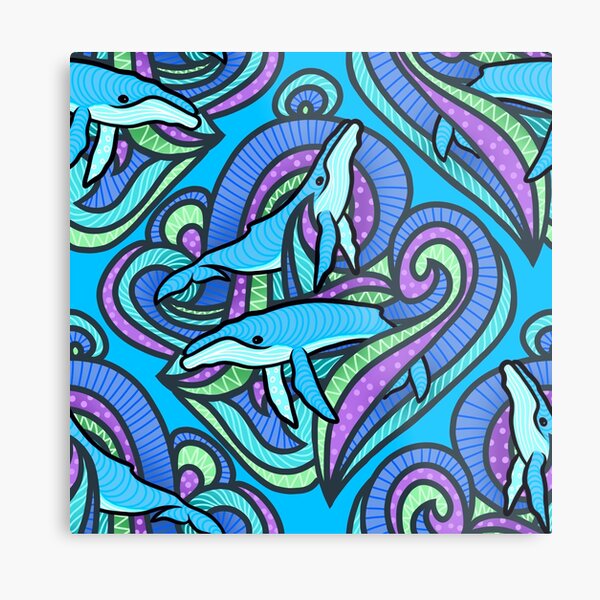 Humble Humpbacks Neon Metal Print