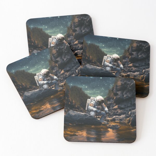 Item preview, astronaut fishing in a rocky river 4 designed and sold by bridgettmatz.