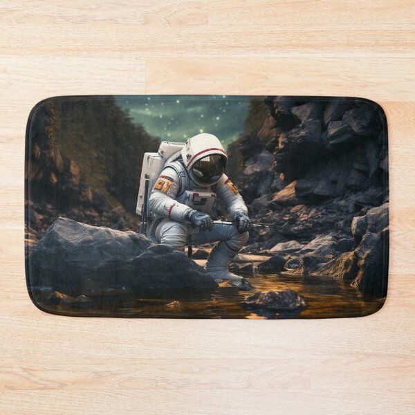 Item preview, astronaut fishing in a rocky river 4 designed and sold by bridgettmatz.