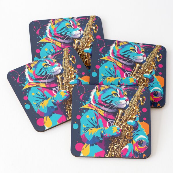 Item preview, Colorful Cat Playing Saxophone designed and sold by khachiche.