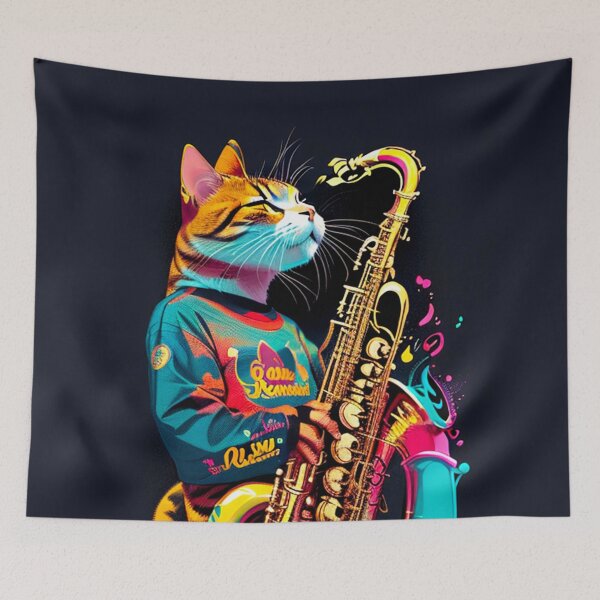 Item preview, Cat Playing Saxophone designed and sold by khachiche.