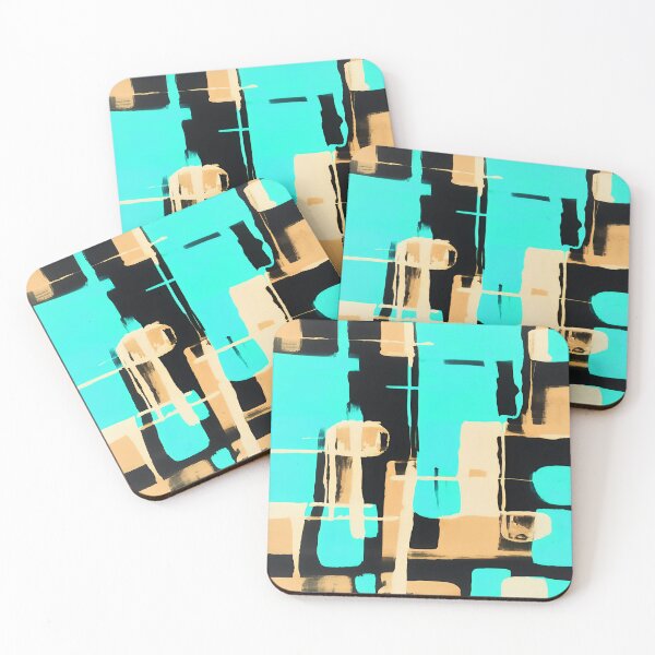 Item preview, Aqua Gold Geometric Square Pattern designed and sold by deniselynnimage.