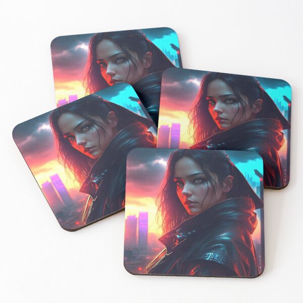 Item preview, Dystopic Sunset Cyberpunk Woman designed and sold by CuratedChoices.