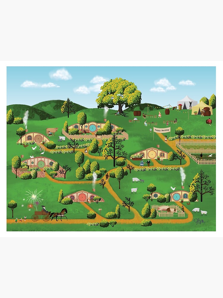 Thumbnail 2 of 2, Art Board Print, Quaint Village Americana Art designed and sold by HMCraft.
