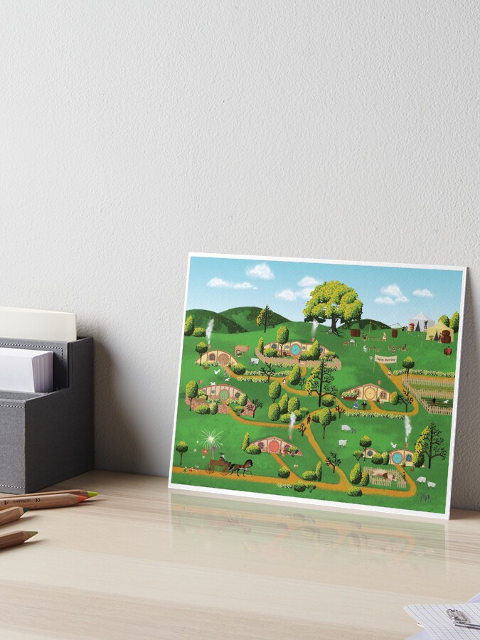 Thumbnail 1 of 2, Art Board Print, Quaint Village Americana Art designed and sold by HMCraft.