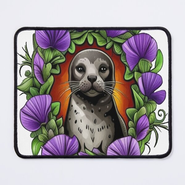 Item preview, A Harbor Seal Surrounded By A Wreath Of Violet Viola Tattoo Art designed and sold by taiche.