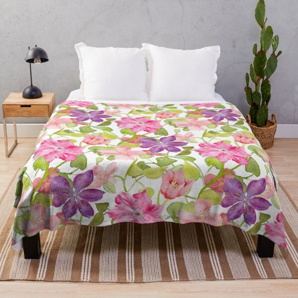Item preview, Clematis flowers watercolour pattern designed and sold by RSHarts.