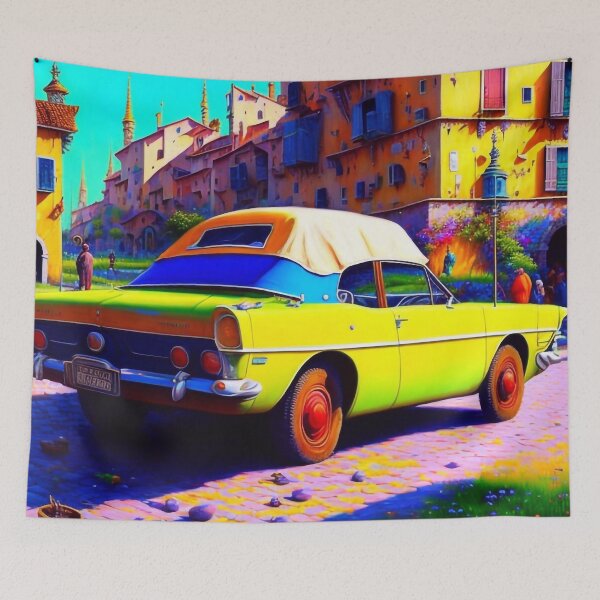 Item preview, Yellow retro car designed and sold by M-Y-A-R-T-.