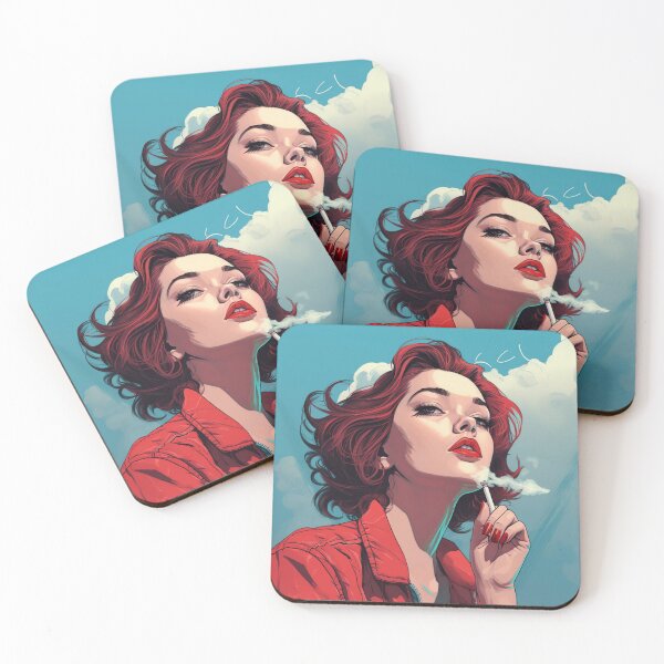 Aperçu de l'œuvre Cute Comic Book Vintage Retro Pop Red Head Girl Fumer une cigarette créée et vendue par NateCF.