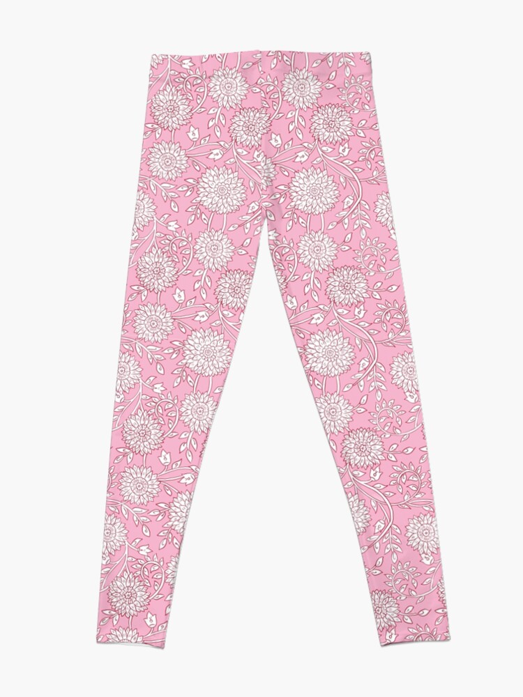 Pink and white flowers indian print Leggings for Sale by