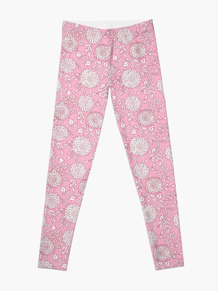 Pink and white flowers indian print Leggings for Sale by Alysaillu